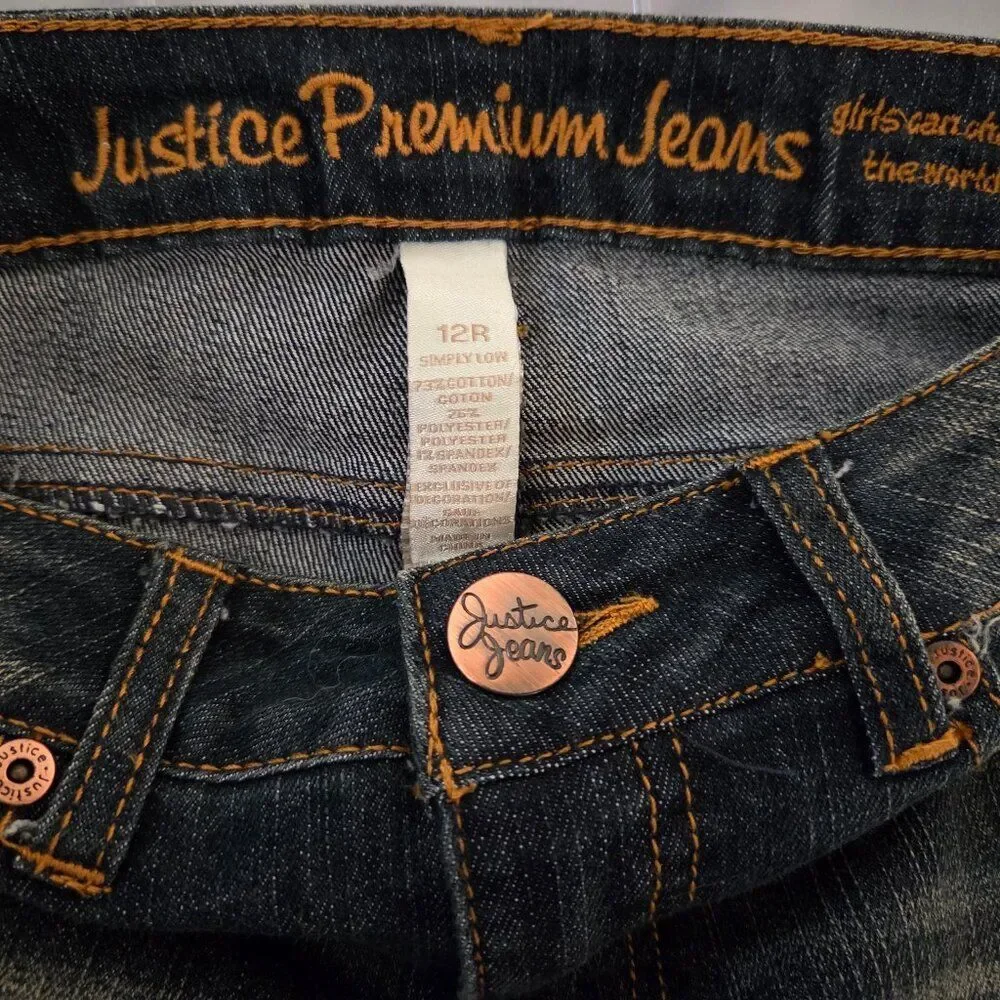 Justice Premium Girls Embelleshed Blue Jeans Size 12R Simply Low